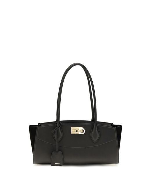 Ferragamo Black Studio Soft East West Shoulder Bag Calf Leather Bos Taurus