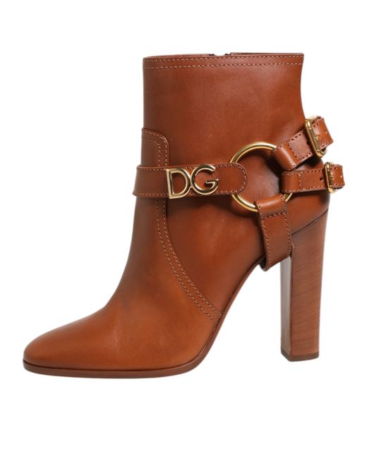 Dolce & Gabbana Brown Leather Dg Logo Buckle Ankle Boots Shoes Calf