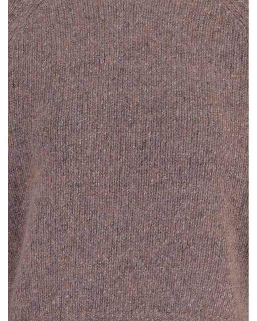 Allude Brown Knit Pattern Ribbed Cuffs Cashmere Sweater
