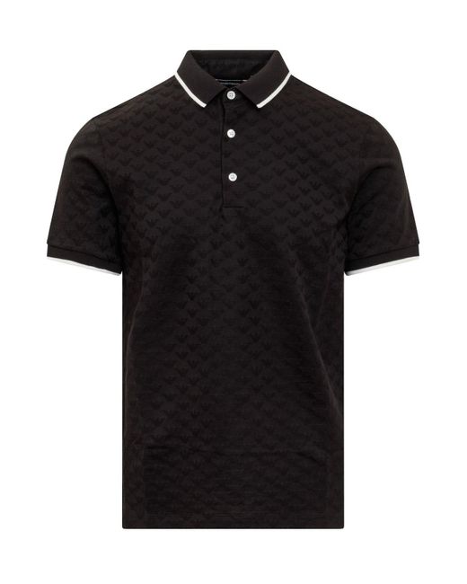 Emporio Armani Black Logo-jacquard Regular-fit Cotton Polo Shirt X for men