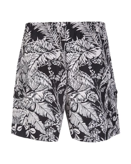 Palm Angels Synthetic Black Swimsuit With White Allover Motif for Men