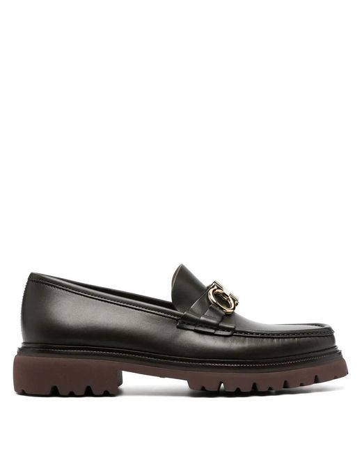 Ferragamo Black Moccasins With Gancini Ornament for men