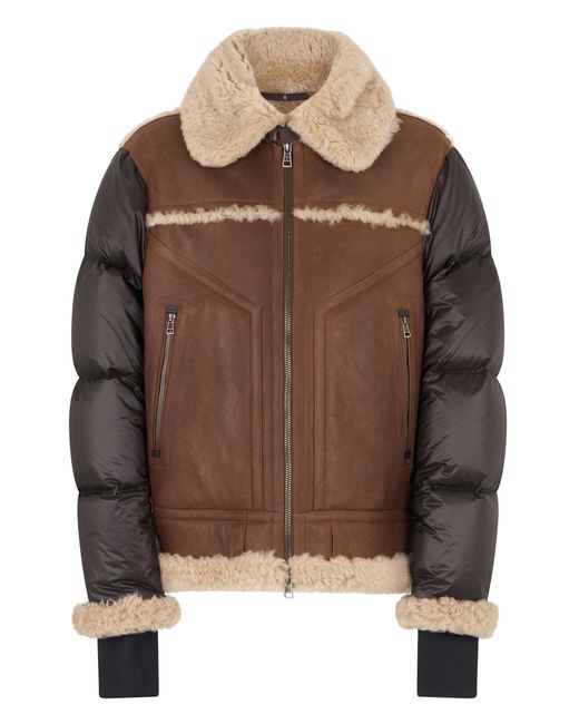 Moncler Brown Short Down Jacket Nappa & Shearling Calfskin Padded for men