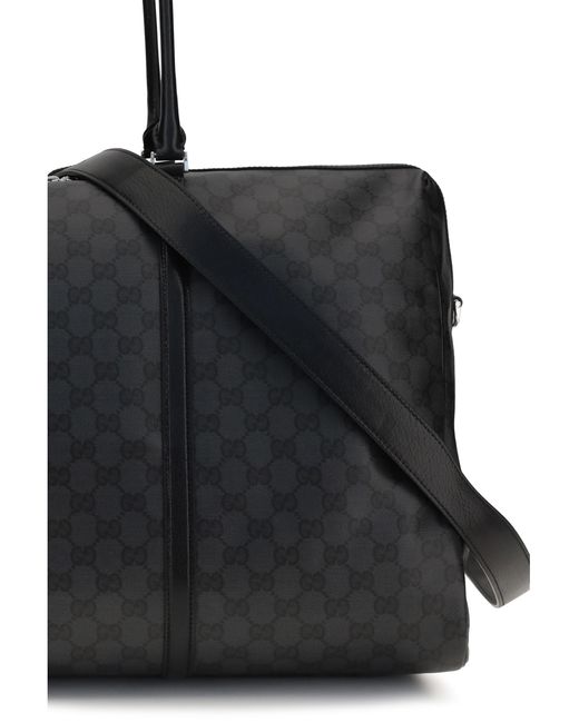 Gucci Black Travel Bag Gg Web Stripe Fabric Shoulder