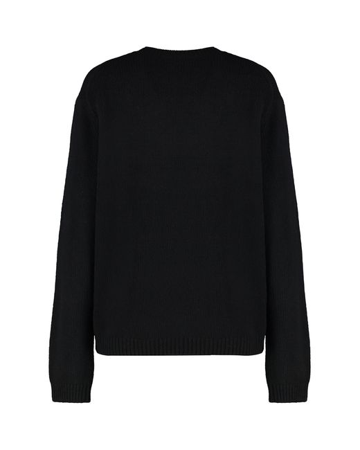 Maison Kitsuné Black Crew Neck Merino Wool Sweater