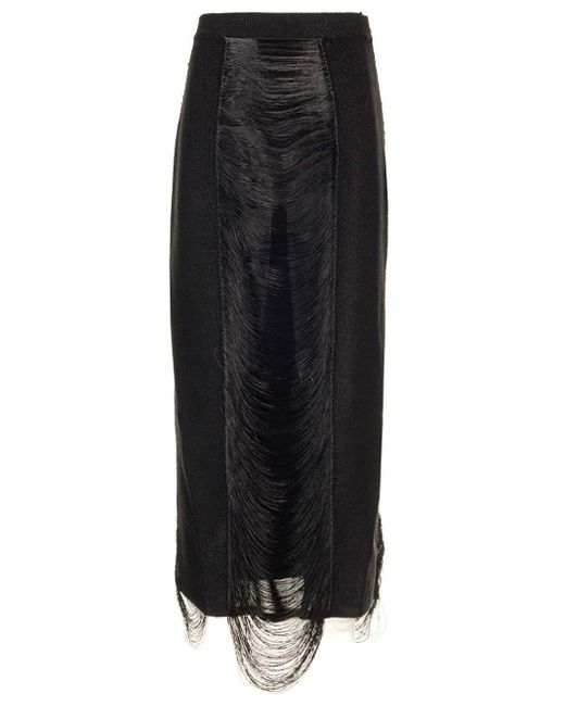 Alexander McQueen Black Midi Skirtwith Drapped Threads