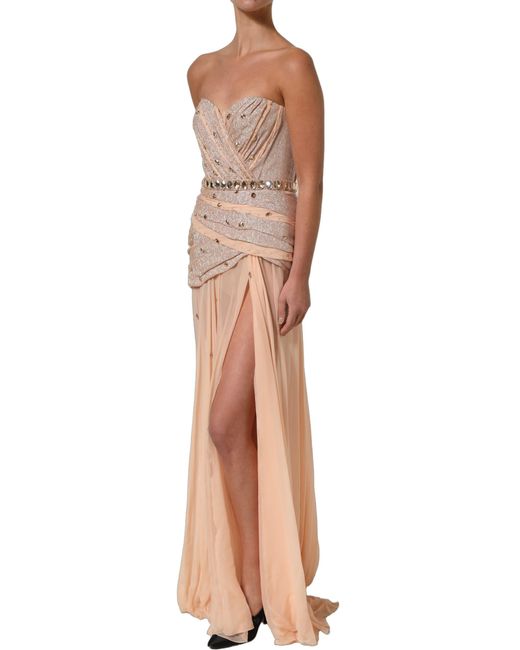 Dolce & Gabbana Pink Nude Embellished Strapless Evening Gown Dress