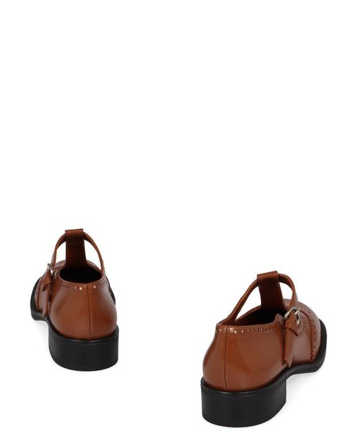 Miu Miu Brown Round-Toe T-Strap Brogue Shoes