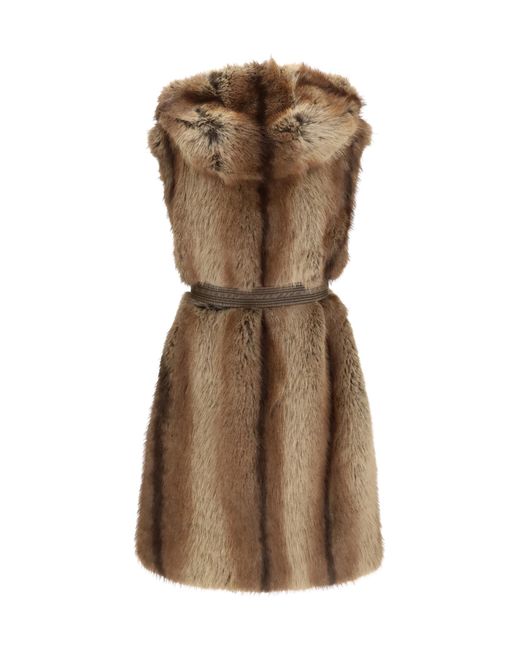 Pinko Brown Galearis Faux Fur Hooded Vest Polyester Furs