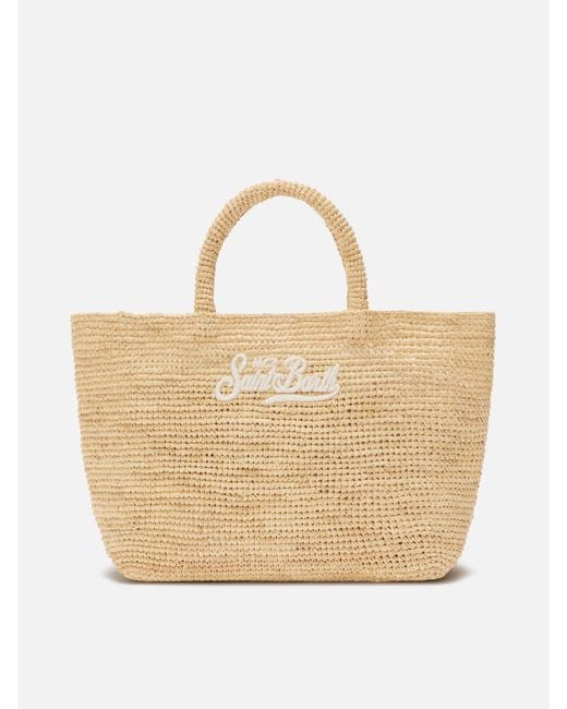 Mc2 Saint Barth Natural Medium Beach Raffia Bag With Embroidered Logo