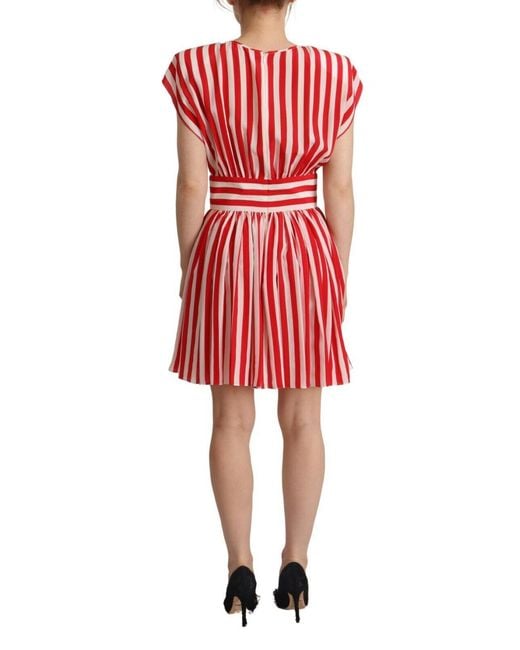 Dolce & Gabbana Red White Stripes Silk Mini A-line Dress