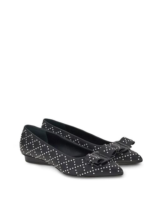 Ferragamo Black Viva Rhinestone-Embellished Flat Pumps