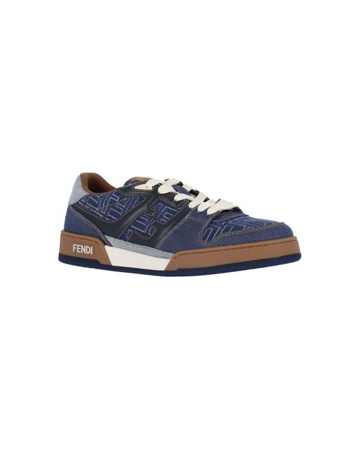 Fendi Blue Ff Jacquard Denim Match Sneakers for men
