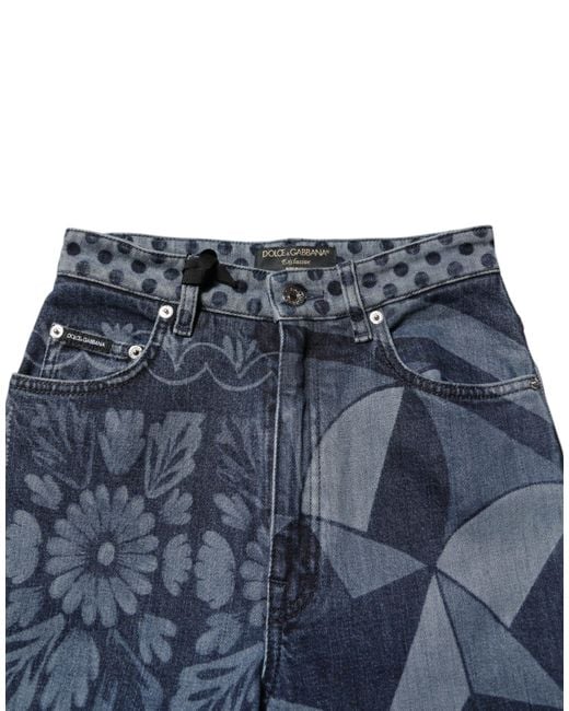 Dolce & Gabbana Blue Printed Denim Slim Jeans