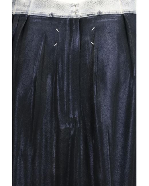 Maison Margiela Blue Foil-Treated Midi Skirt Acetate; Silk