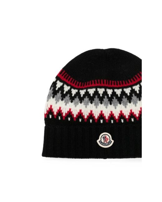 Moncler Black Knitted Fair Isle Wool Hat Virgin for men