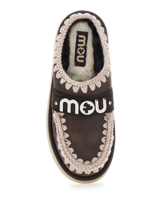 Mou Black Bounce Leather Mules With Logo Sheep