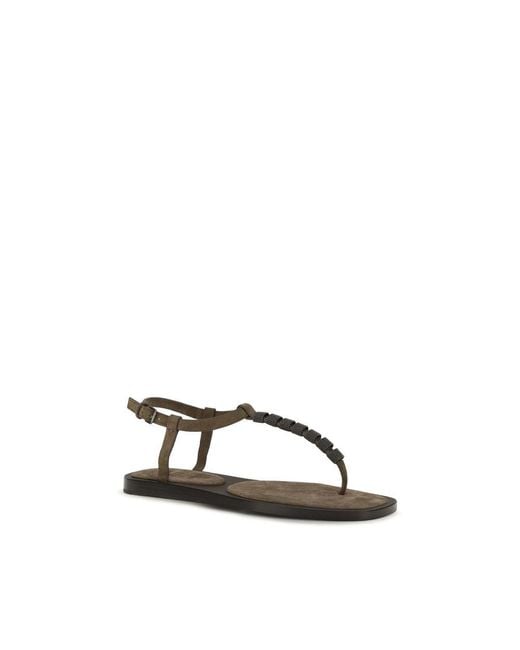 Brunello Cucinelli Brown Calf Leather Bos Taurus Flat Sandals