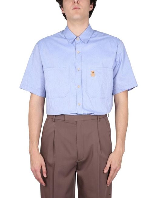 Gucci Blue Shirt With Bear Pocket Cotton for men