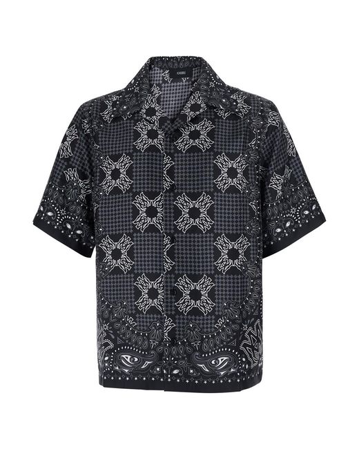 Amiri Black Bowling Shirt Cuban Collar Silk for men