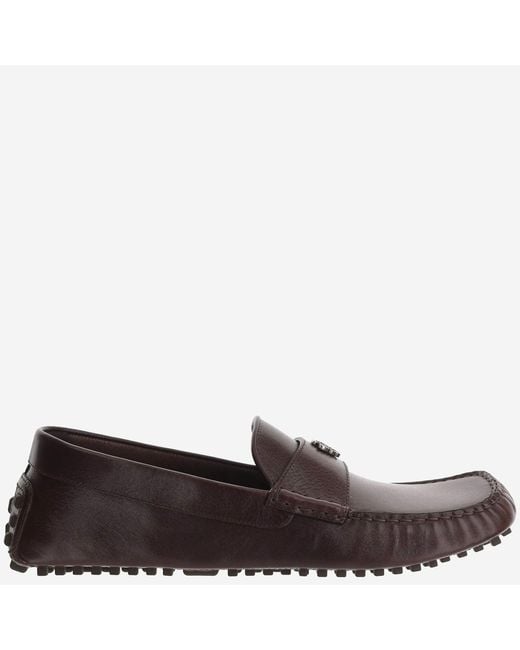 Gucci Brown Leather Loafers With Logo Emblem Calfskin for men