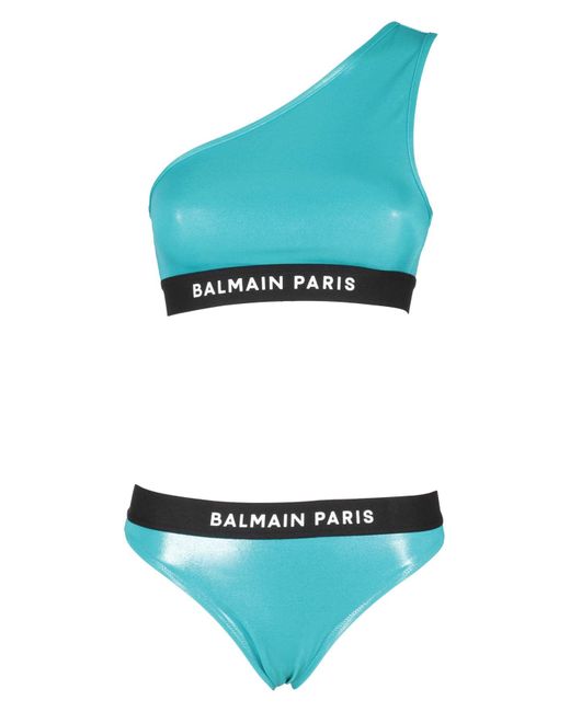 Balmain Blue High Shine Logo Band Bikini Set