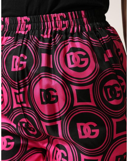 Dolce & Gabbana Red Fuchsia Silk Logo Elastic Waist Shorts
