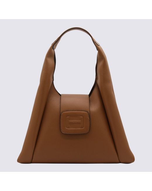 Hogan Brown Textured Leather Hogo Medium Bag