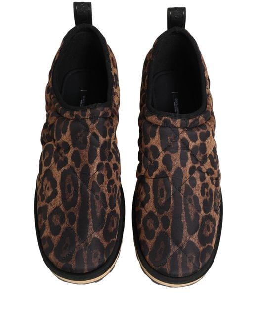 Dolce & Gabbana Gray Leopard Print Quilted Sneakers Shoes Elastane Polyester Viscose for men