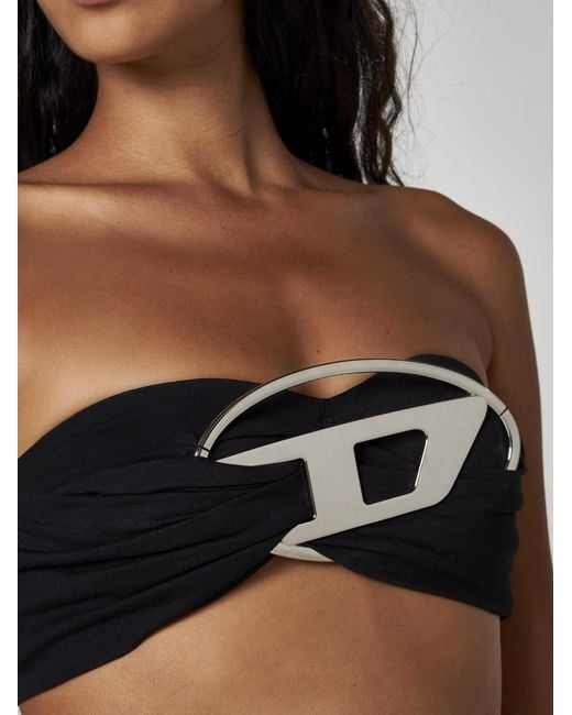 DIESEL Black Tube Top With Giant Logo Plaque