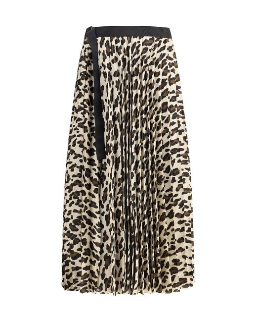 Sacai White Leopard Print Skirt