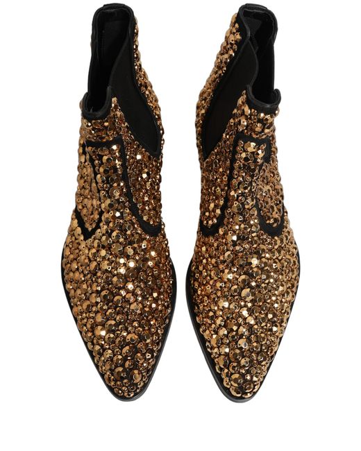 Dolce & Gabbana Brown Embellished Chelsea Ankle Boots Shoes Leather for men