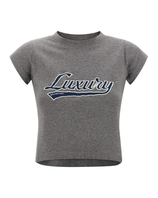 Balenciaga Gray Shrunk Luxury Script T-Shirt