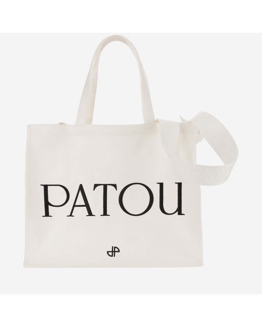 Patou Black Large Cotton Canvas Tote Bag Organic Shoulder