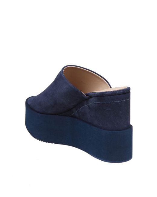 Paloma Barceló Blue Suede Mules With Wedge