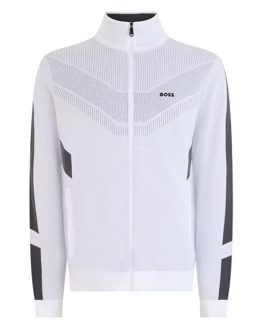 Boss Blue Cotton Zip-Up Sweatshirt for men