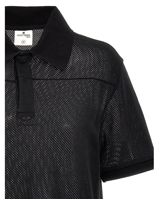 Courreges Black Mesh Fabric Polo Shirt for men