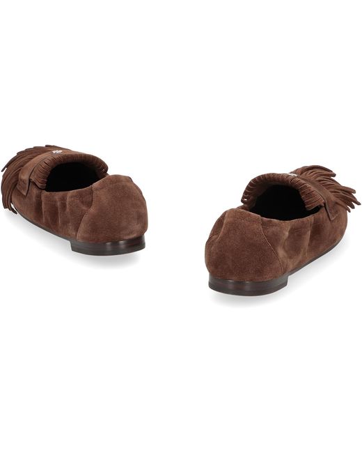 Tory Burch Brown Fringed Ballet Flats Leather Loafers