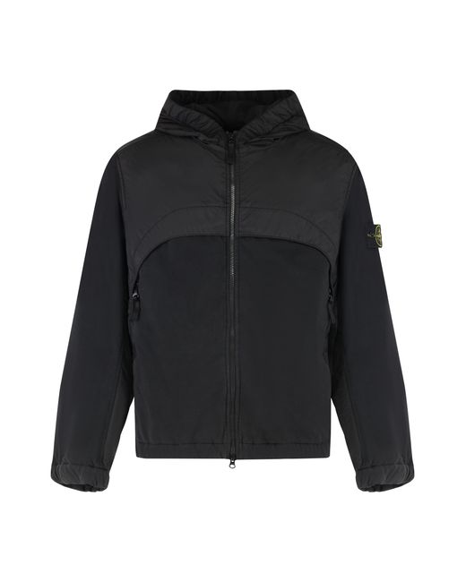 Stone Island Black Hooded Windbreaker Polyamide Raincoats for men
