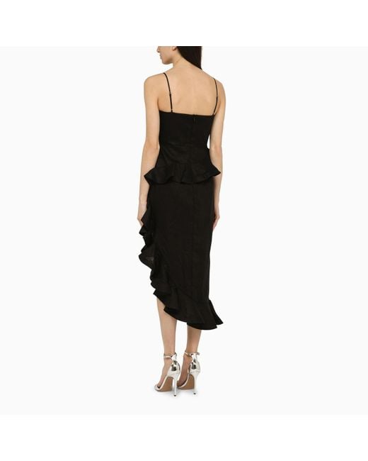 Zimmermann Harmony Black Linen Dress With Flounces | Lyst