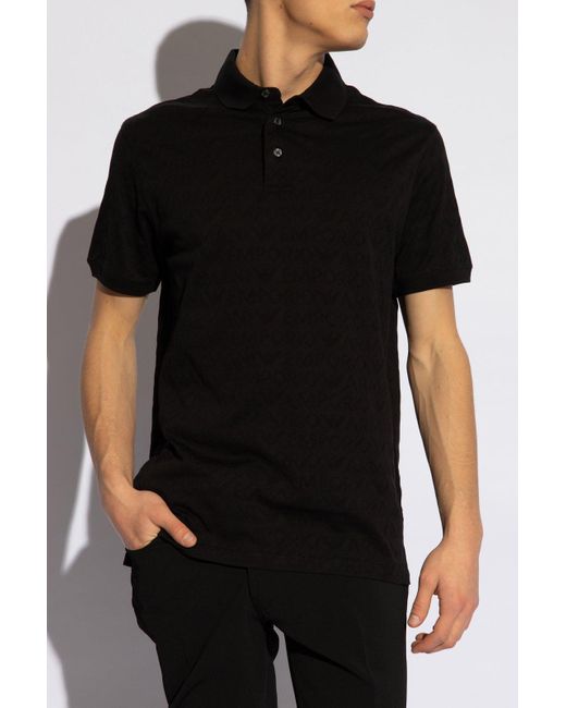 Emporio Armani Black Monogrammed Polo Shirt for men