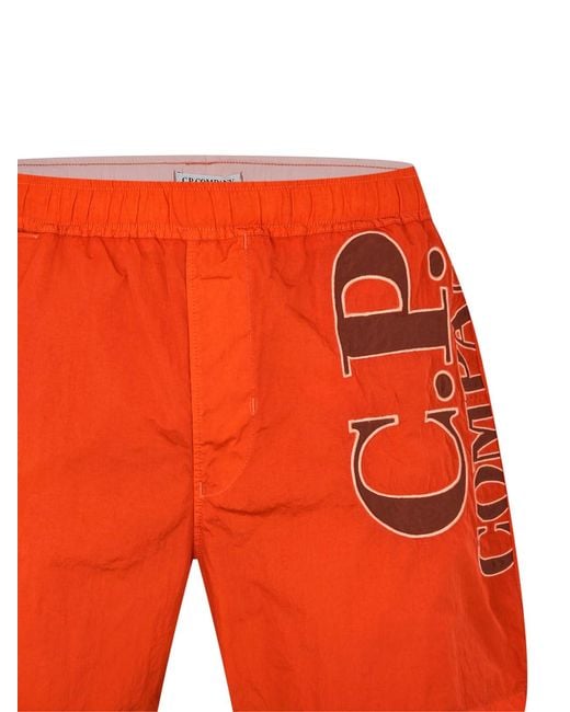 C P Company Orange Eco-Chrome R Logo Swim Shorts for men