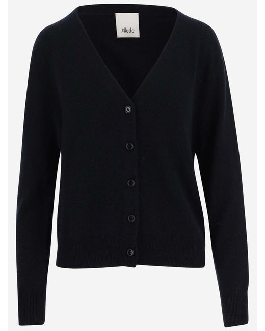 Allude Blue Wool And Cashmere Blend Cardigan