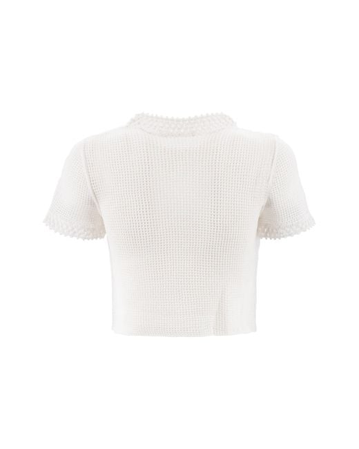 Philosophy Di Lorenzo Serafini White Stretch Mesh Crop Sweater Double P