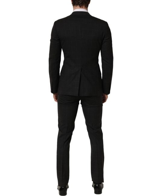 Dolce & Gabbana Black Wool Slim Fit Formal 2 Piece Suit Virgin Elastane for men