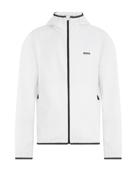 Boss White Waterproof Hooded Jacket Polyester Raincoats for men