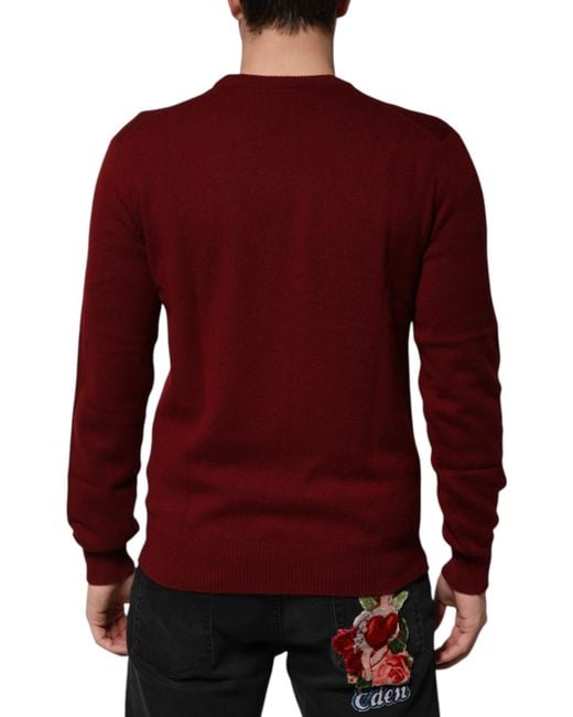 Dolce & Gabbana Red Cashmere Lion Crest Pullover Sweater Clothing for men