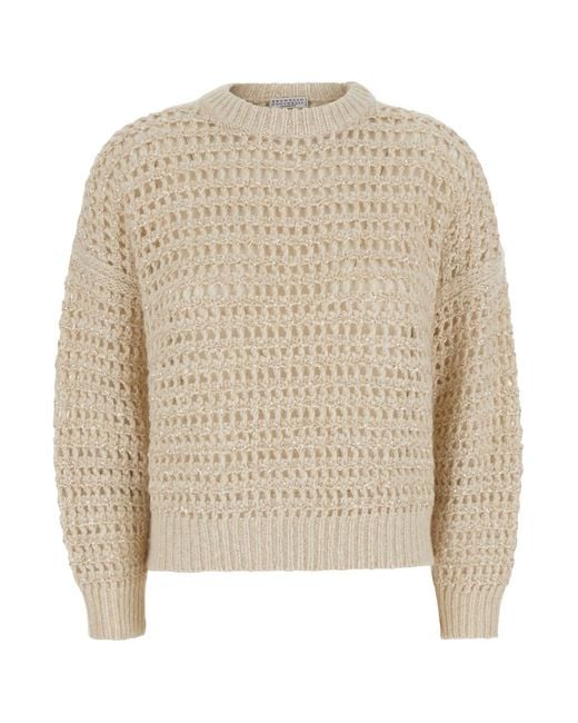 Brunello Cucinelli Natural Crew Neck Sweater Wool-Cashmere Blend Lamb Wool Tops