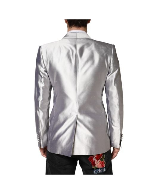 Dolce & Gabbana Gray Sicilia Silk Double Breasted Blazer Clothing for men