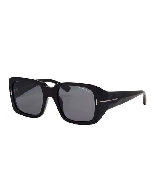 Tom Ford Black Sunglasses Square Full Rim, Shiny Frame And Smoke Lens Ft1035-N01A